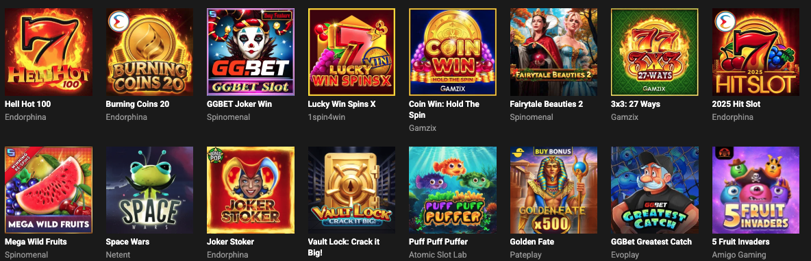 Popular slots GGBet